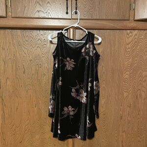 Floral Black Velvet Dress